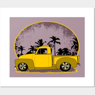 1950s Chevrolet pickup side view with palm tree backdrop Posters and Art